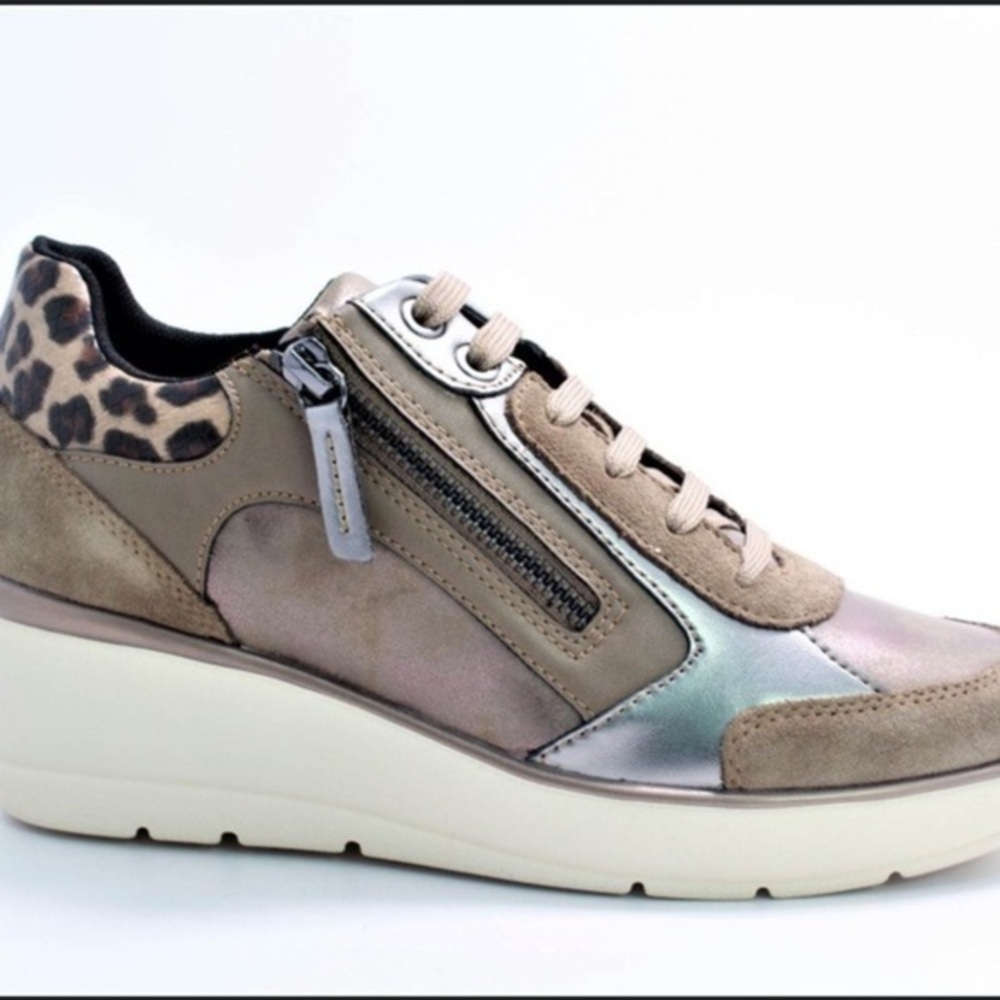Geox respira sneaker metallic brown suede leather zip fashion shoe Sz 10